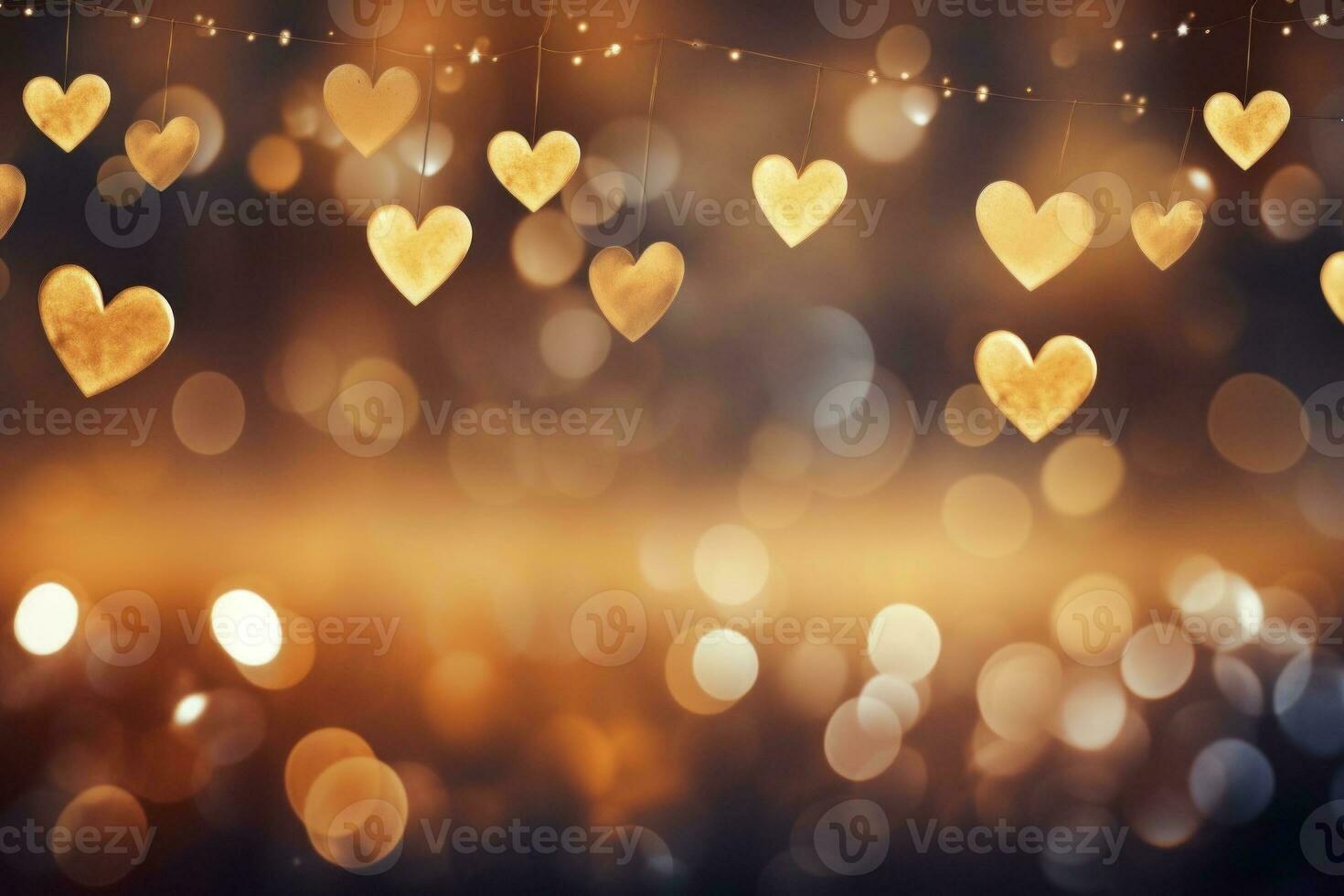 AI Generated delicate hearts in bokeh, set against a dreamy background of lights gracefully blurred photo