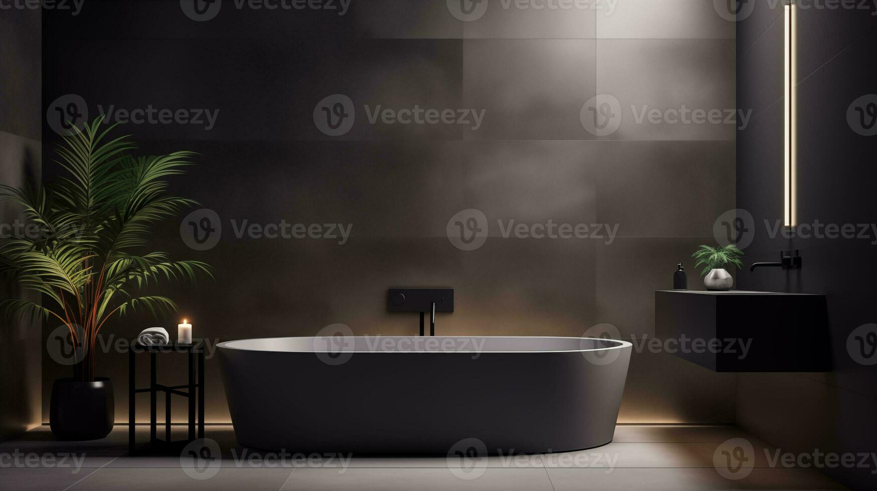 AI generated A dark minimalist bathroom with a sleek bathroom photo