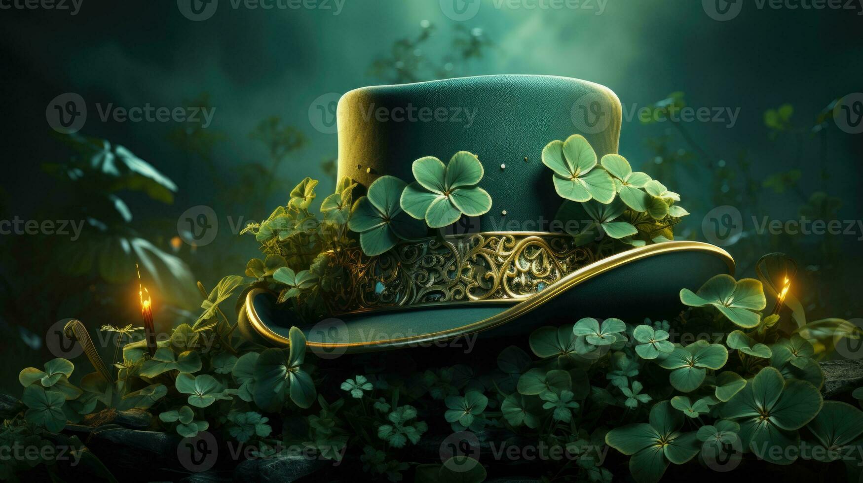 ai generado elegante verde duende sombrero para S t. patrick's día. foto