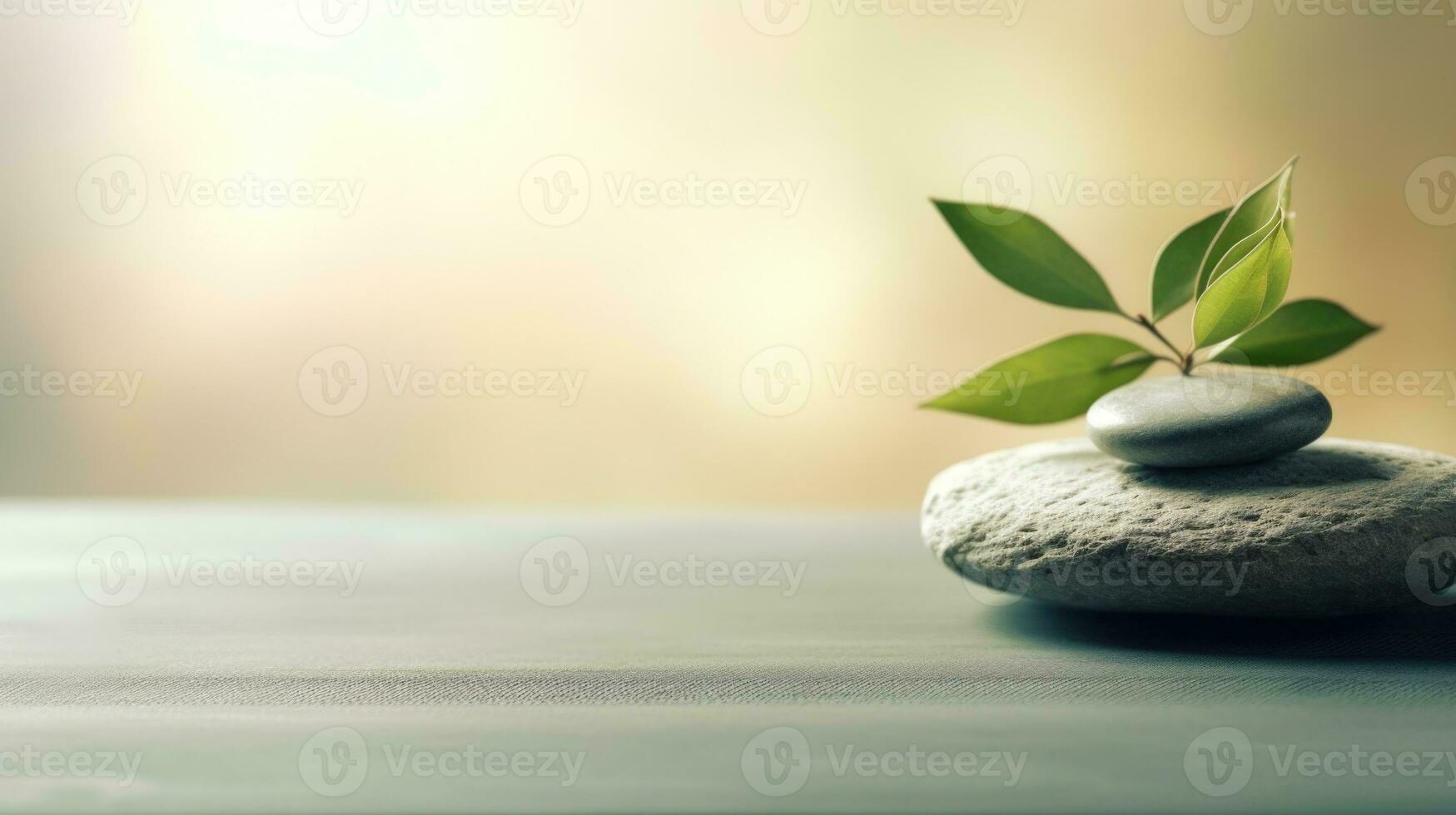 AI generated Zen Stones and Green Leaf in Harmonious Balance. photo