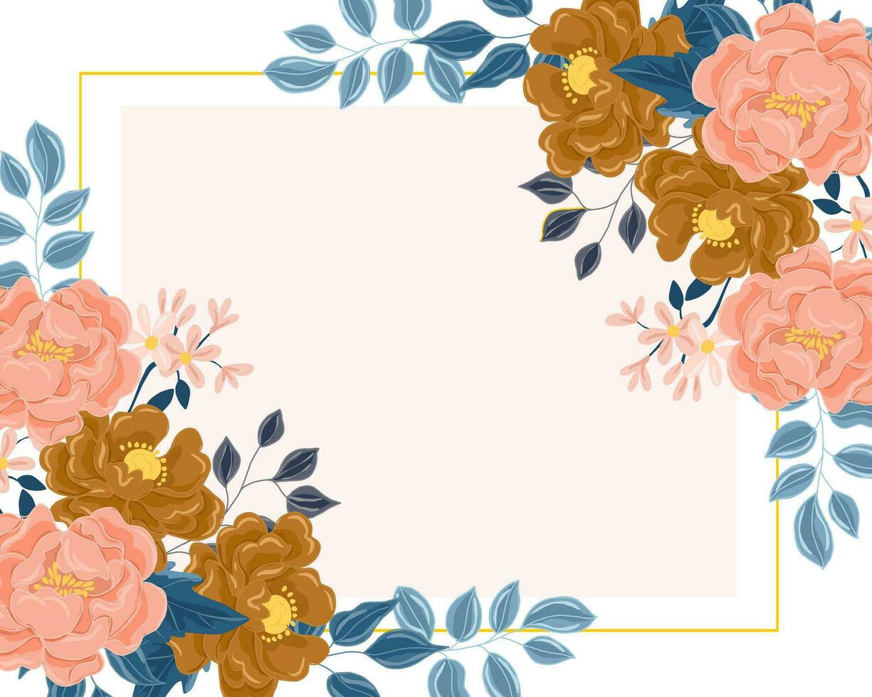 Hand Drawn Peach Rose Flower Border vector