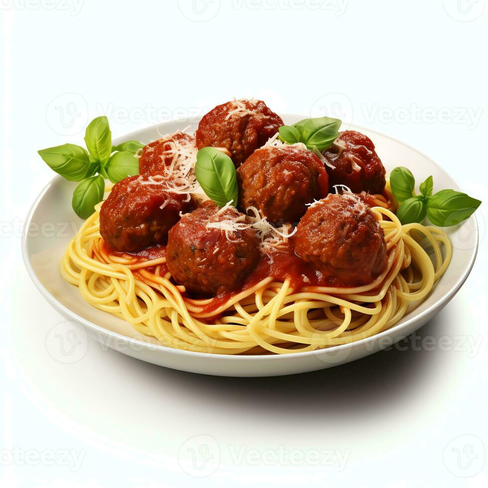 AI generated spaghetti meatballs real photo photorealistic stock