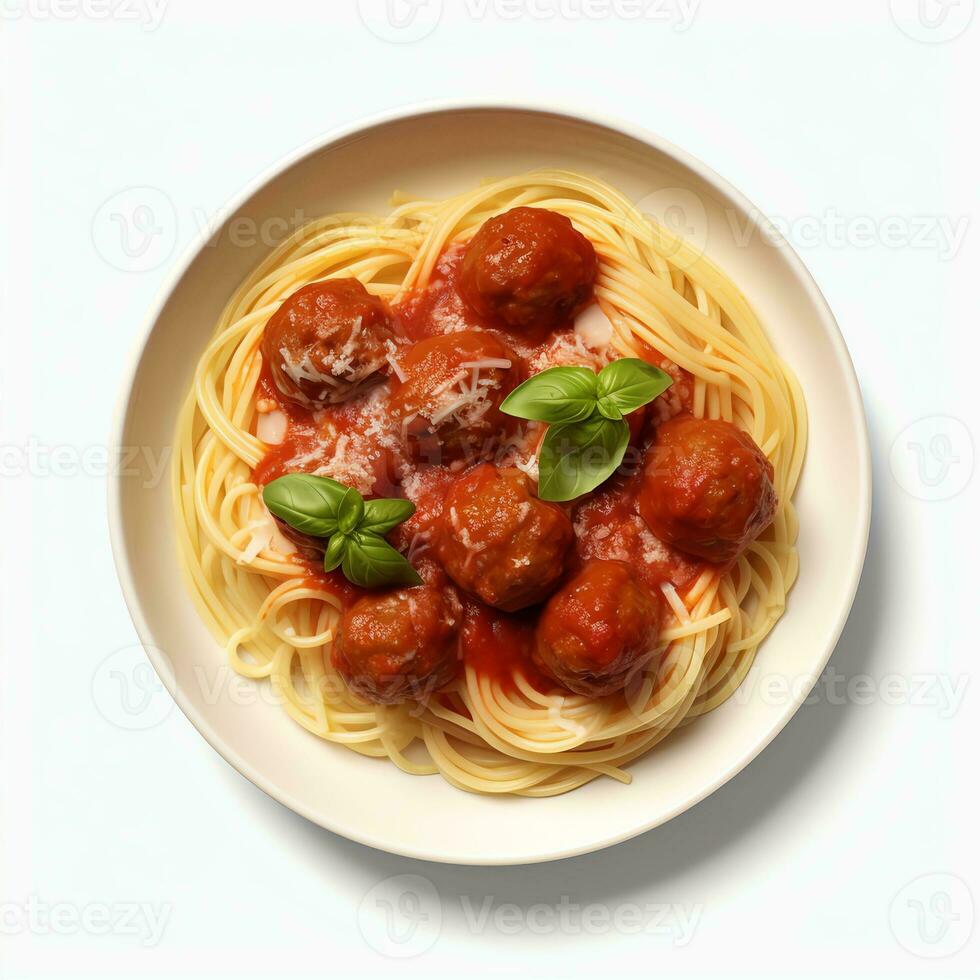 AI generated spaghetti meatballs real photo photorealistic stock