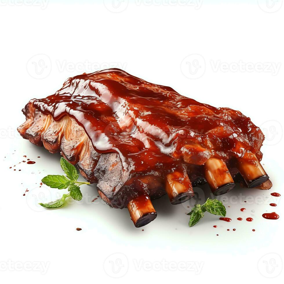 AI generated hot grilled spare ribs with barbecue sauce real photography photo