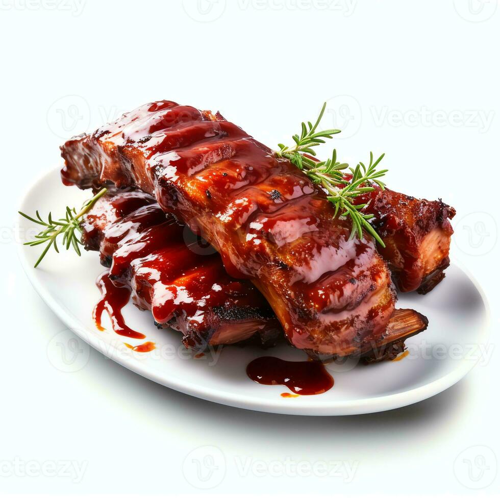 AI generated hot grilled spare ribs with barbecue sauce real photography photo