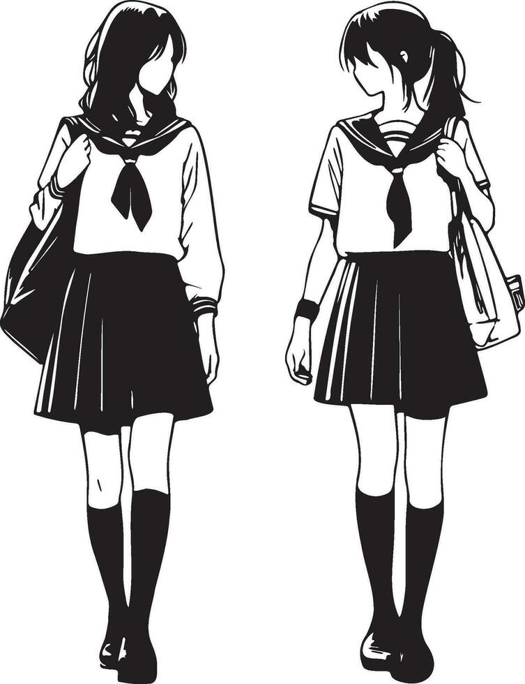 High School Female Student Walking. vector