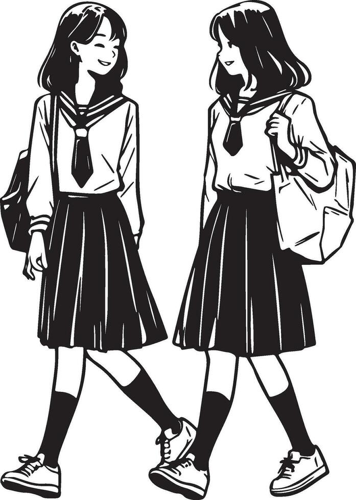 High School Female Student Walking. vector