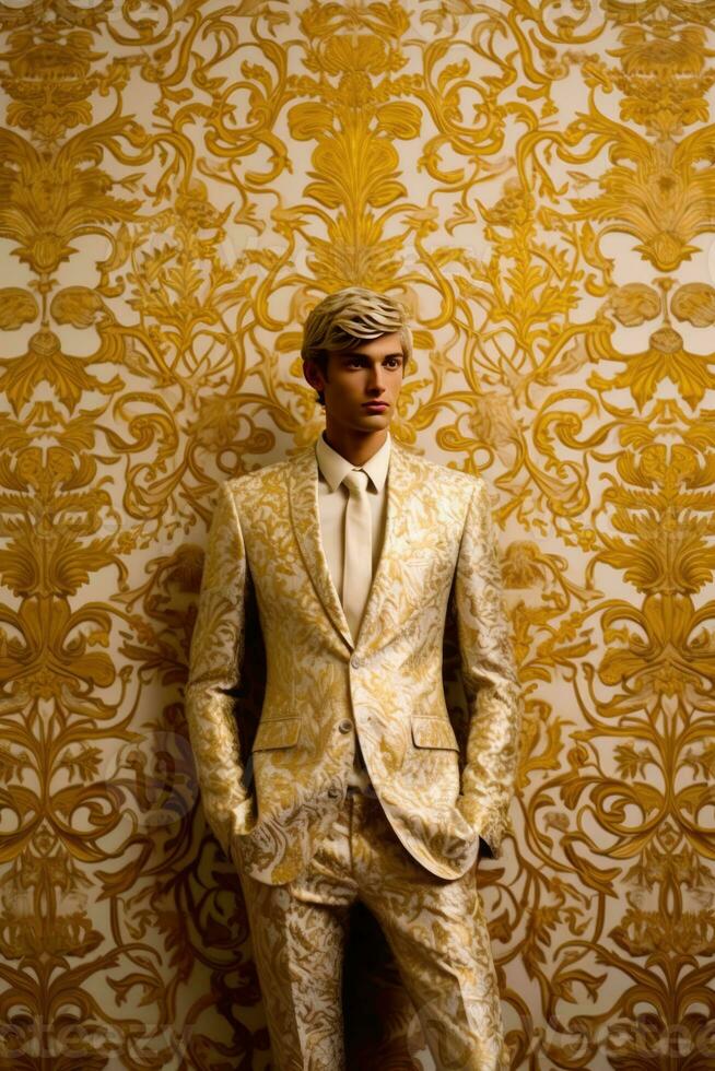 AI generated Dapper Young Man in a Gold Suit photo