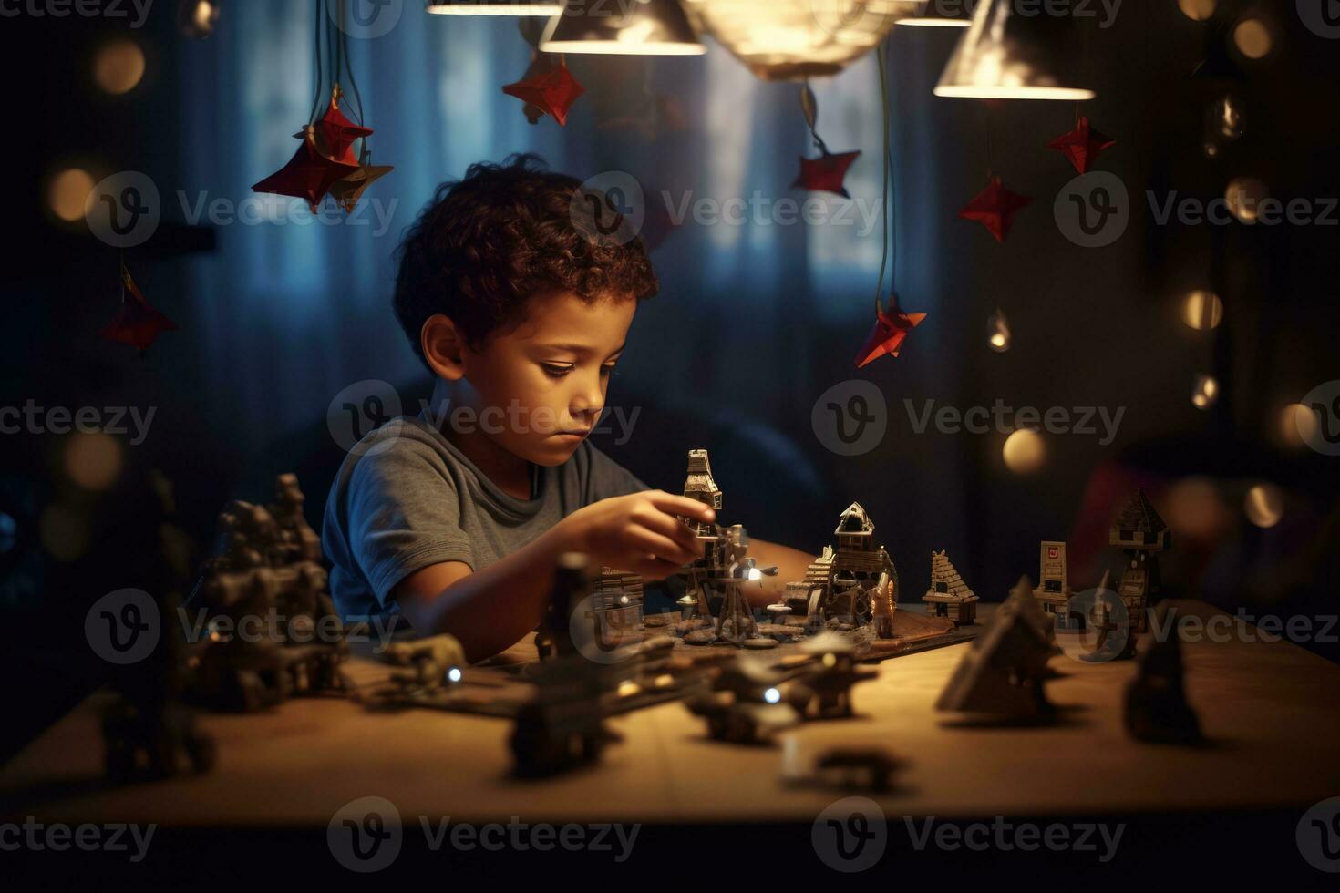 AI generated A Young Boy Enjoying His Time Playing with Toys photo