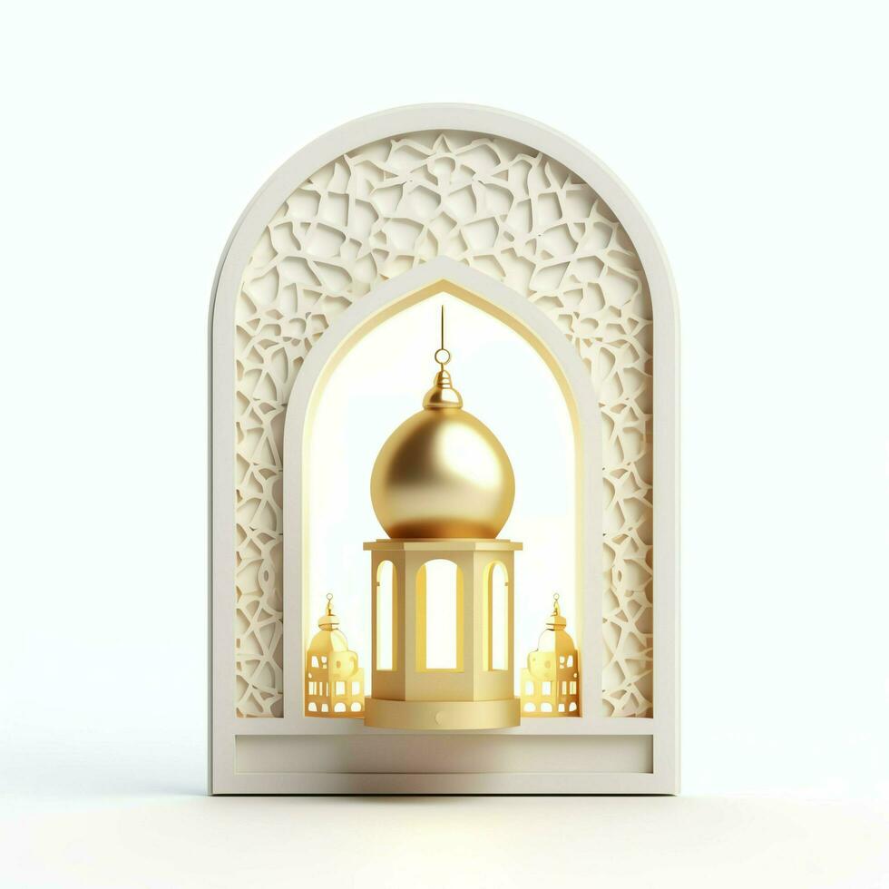 Eid mubarak and ramadan kareem greetings with islamic lantern and mosque. Eid al fitr background. Eid al fitr background of window concept by AI Generated photo