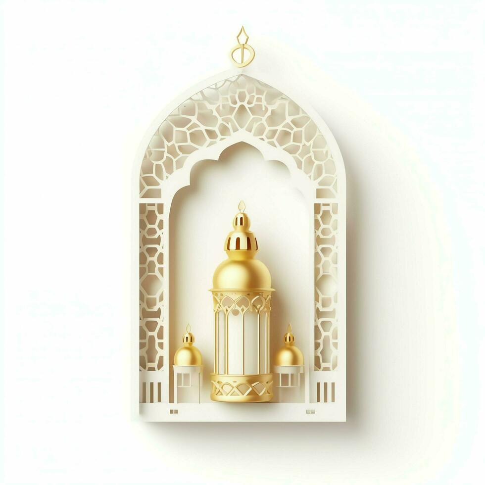 Eid mubarak and ramadan kareem greetings with islamic lantern and mosque. Eid al fitr background. Eid al fitr background of window concept by AI Generated photo