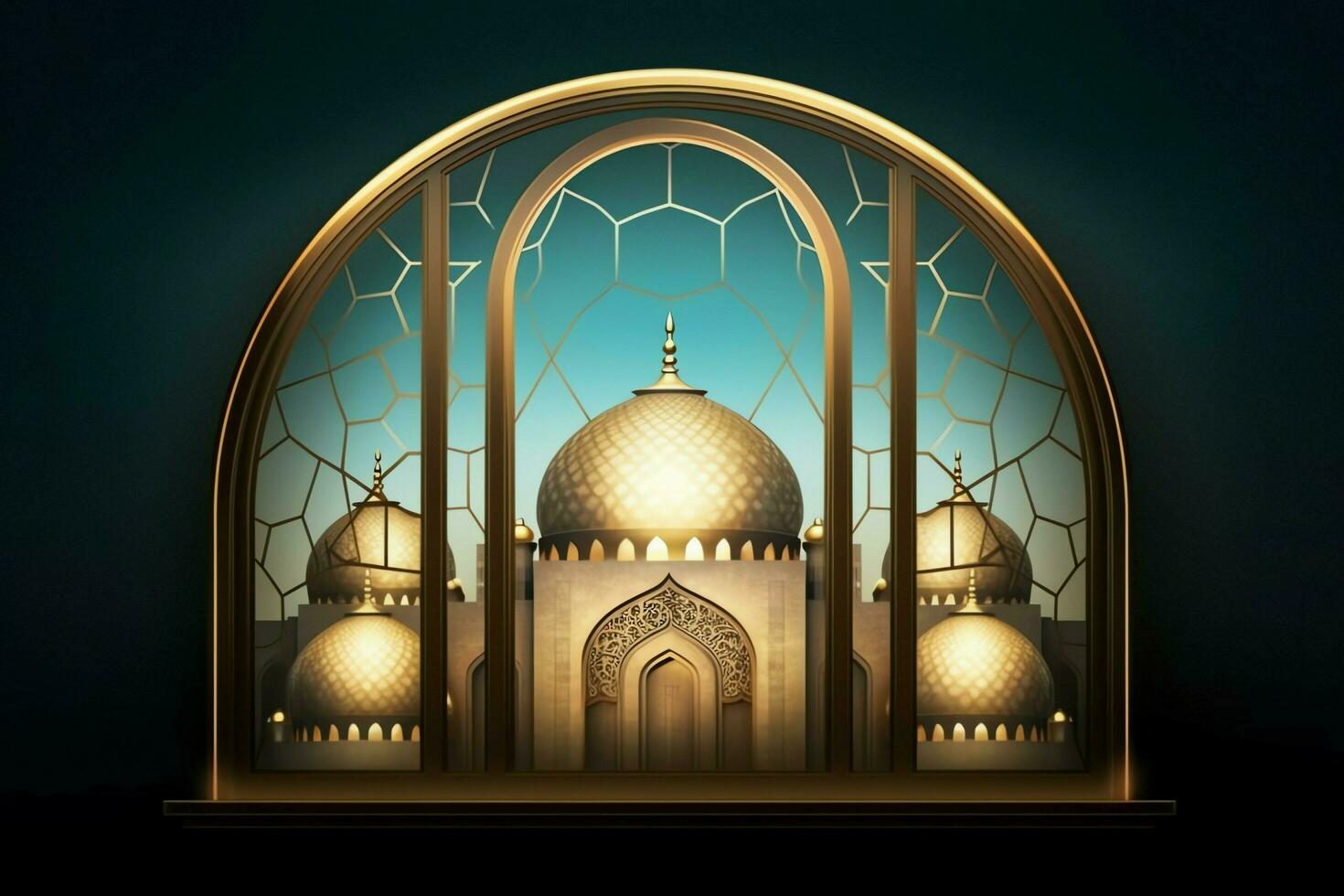 Eid mubarak and ramadan kareem greetings with islamic lantern and mosque. Eid al fitr background. Eid al fitr background of window concept by AI Generated photo