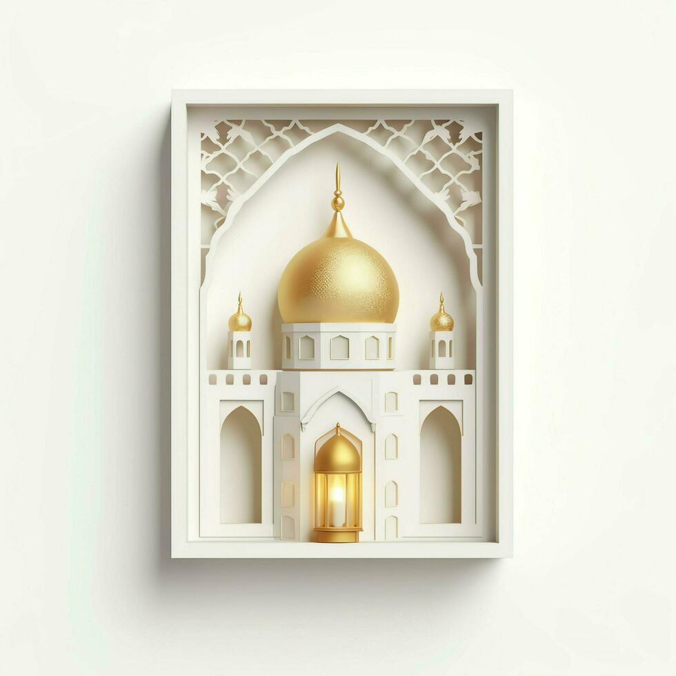 Eid mubarak and ramadan kareem greetings with islamic lantern and mosque. Eid al fitr background. Eid al fitr background of window concept by AI Generated photo