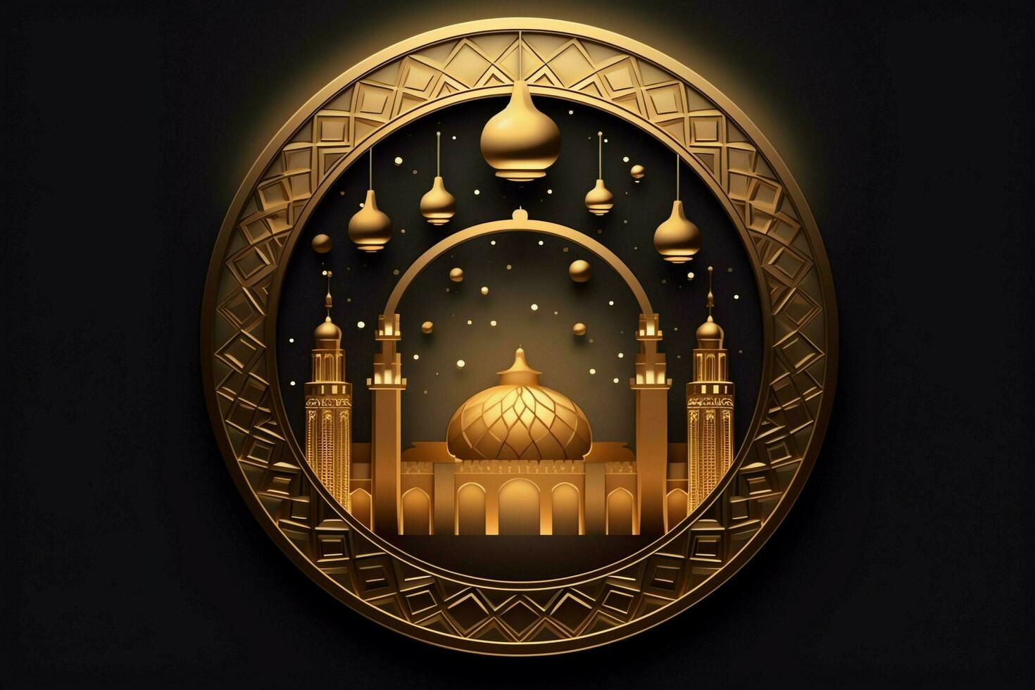 Eid mubarak and ramadan kareem greetings with islamic lantern and mosque. Eid al fitr background. Eid al fitr background of window concept by AI Generated photo