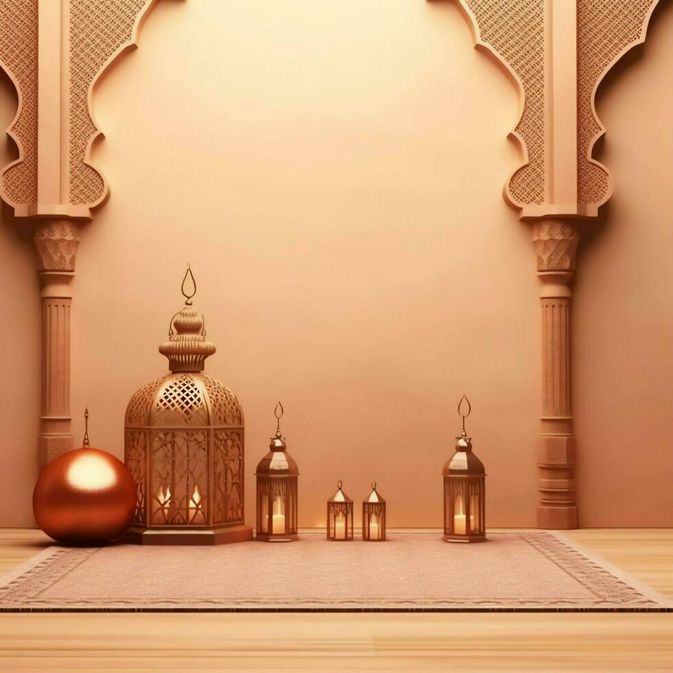 Eid mubarak and ramadan kareem greetings with islamic lantern and mosque. Eid al fitr background. Eid al fitr background of window concept by AI Generated photo
