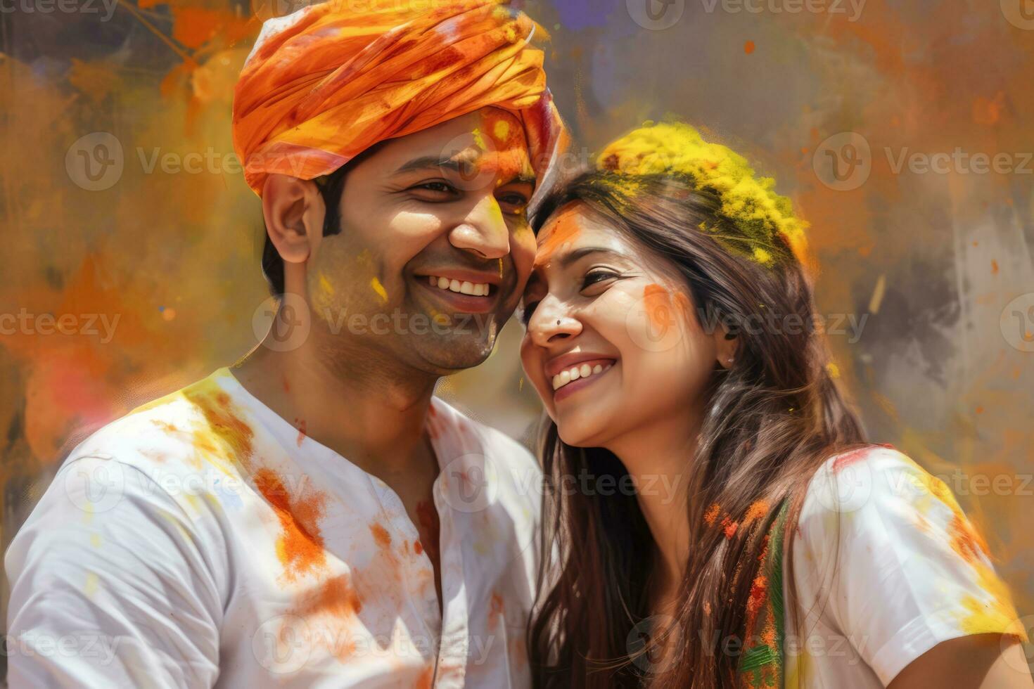 AI generated A Happy Couple Drenched in Colorful Paint photo