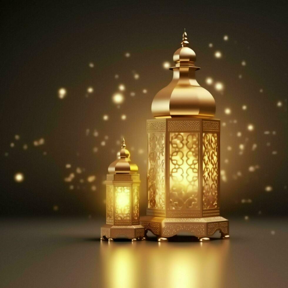 Eid mubarak and ramadan kareem greetings with islamic lantern and mosque. Eid al fitr background. Eid al fitr background of window concept by AI Generated photo