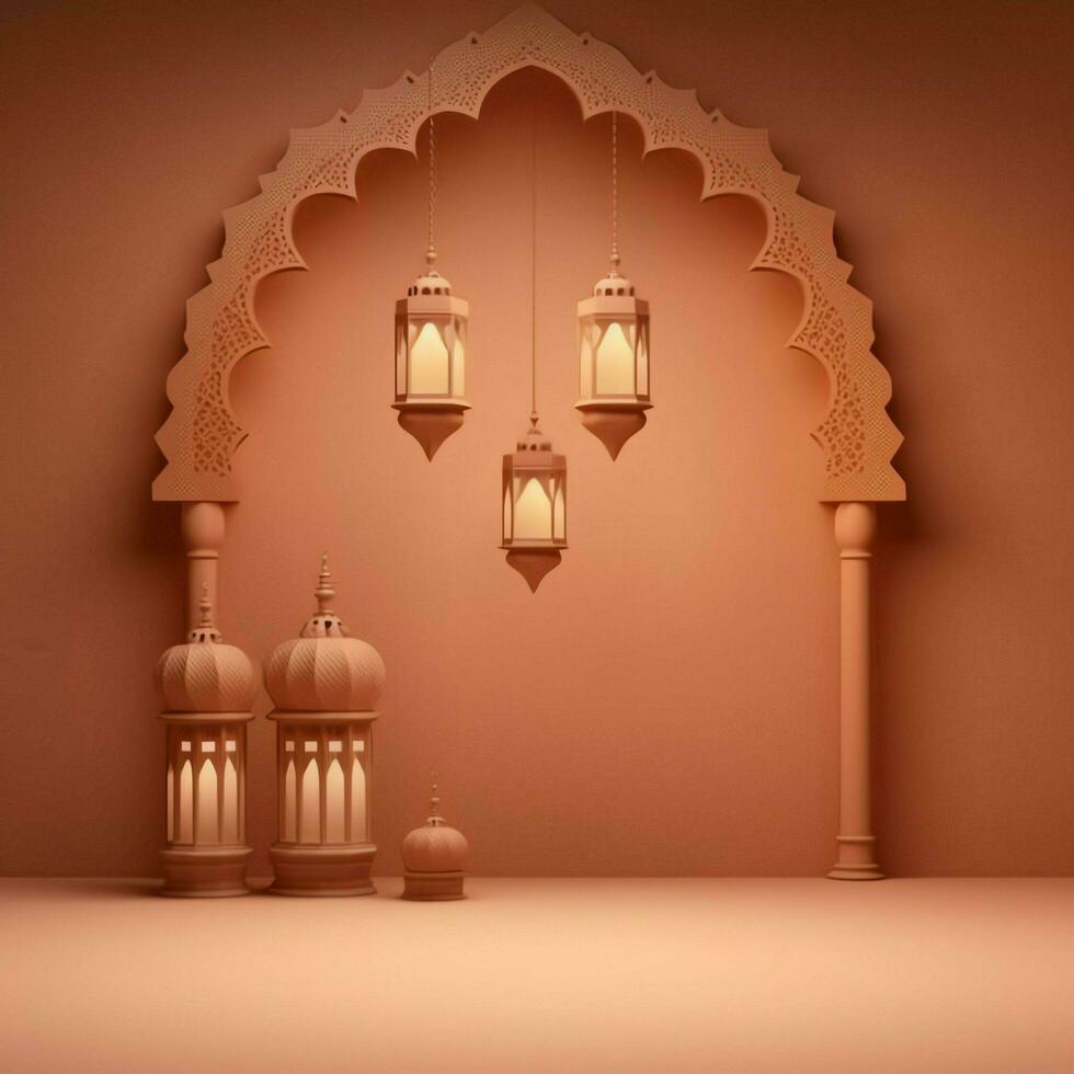 Eid mubarak and ramadan kareem greetings with islamic lantern and mosque. Eid al fitr background. Eid al fitr background of window concept by AI Generated photo