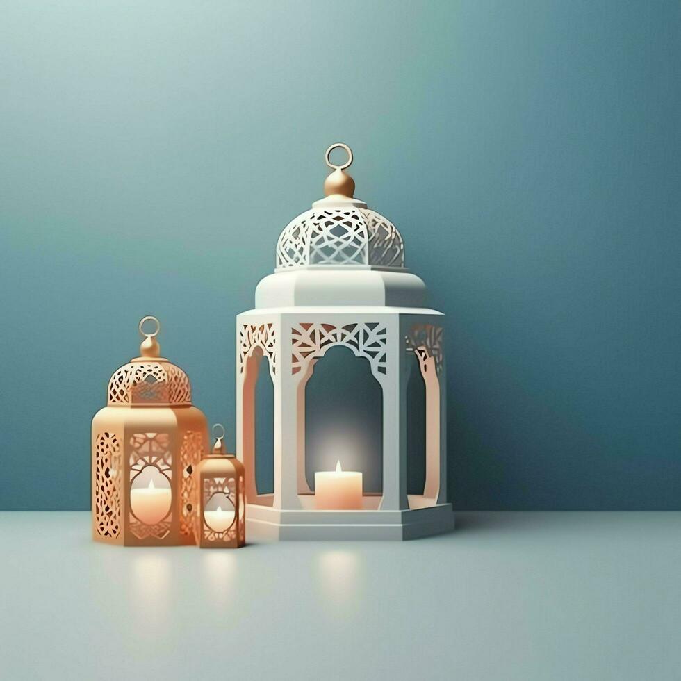 Eid mubarak and ramadan kareem greetings with islamic lantern and mosque. Eid al fitr background. Eid al fitr background of window concept by AI Generated photo