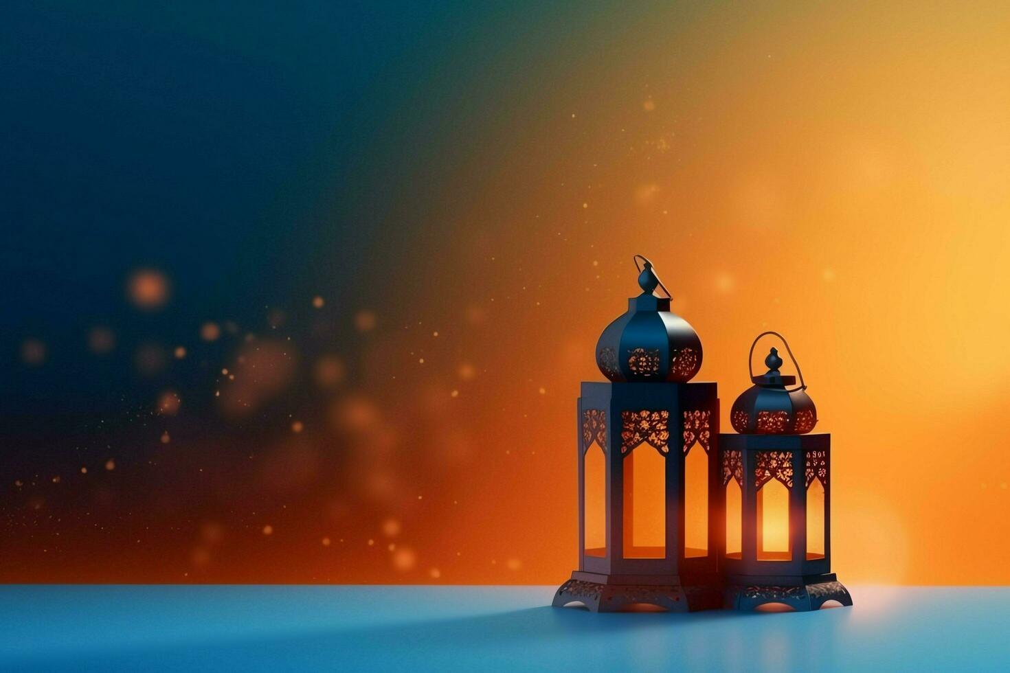 Eid mubarak and ramadan kareem greetings with islamic lantern and mosque. Eid al fitr background. Eid al fitr background of window concept by AI Generated photo