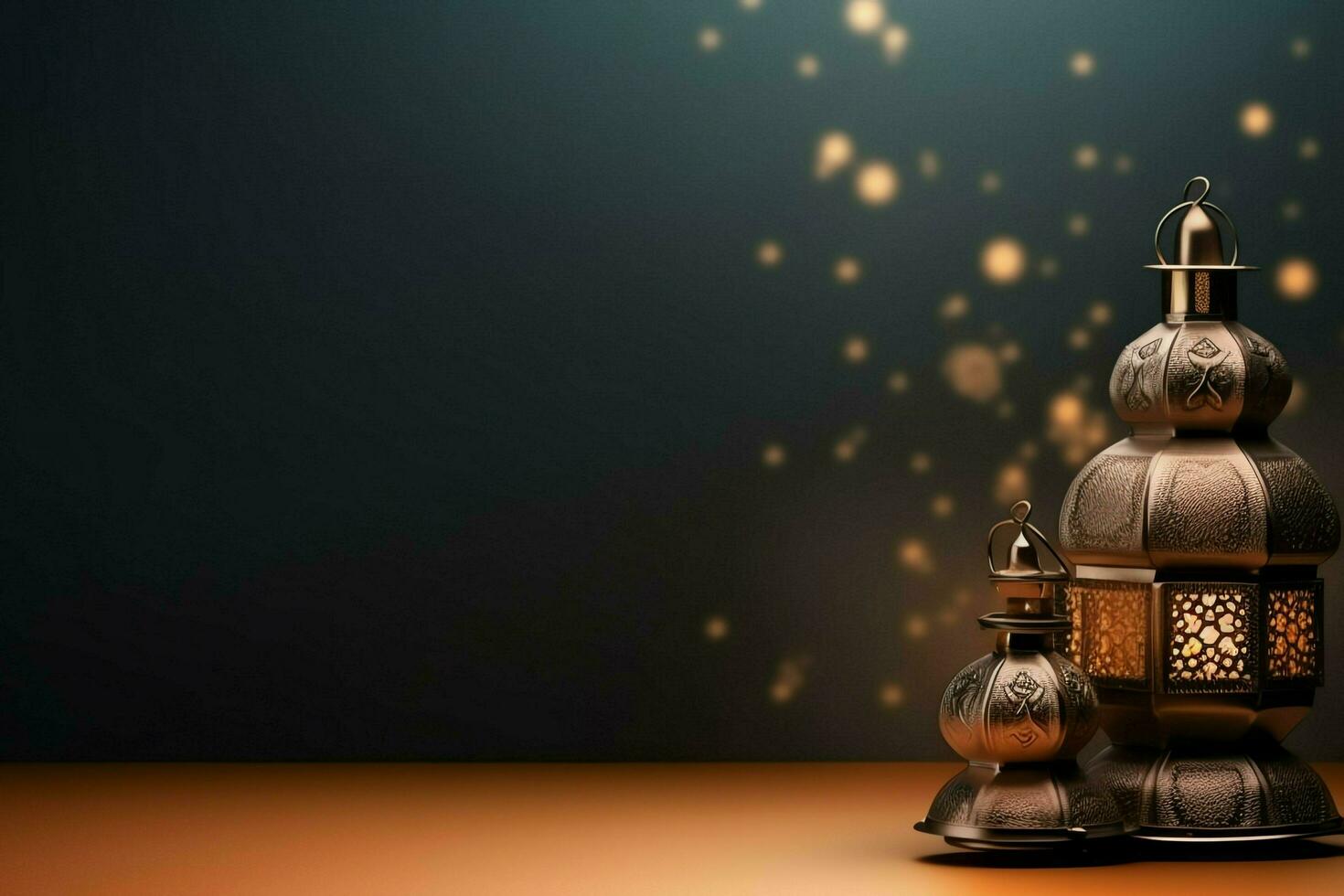 Eid mubarak and ramadan kareem greetings with islamic lantern and mosque. Eid al fitr background. Eid al fitr background of window concept by AI Generated photo