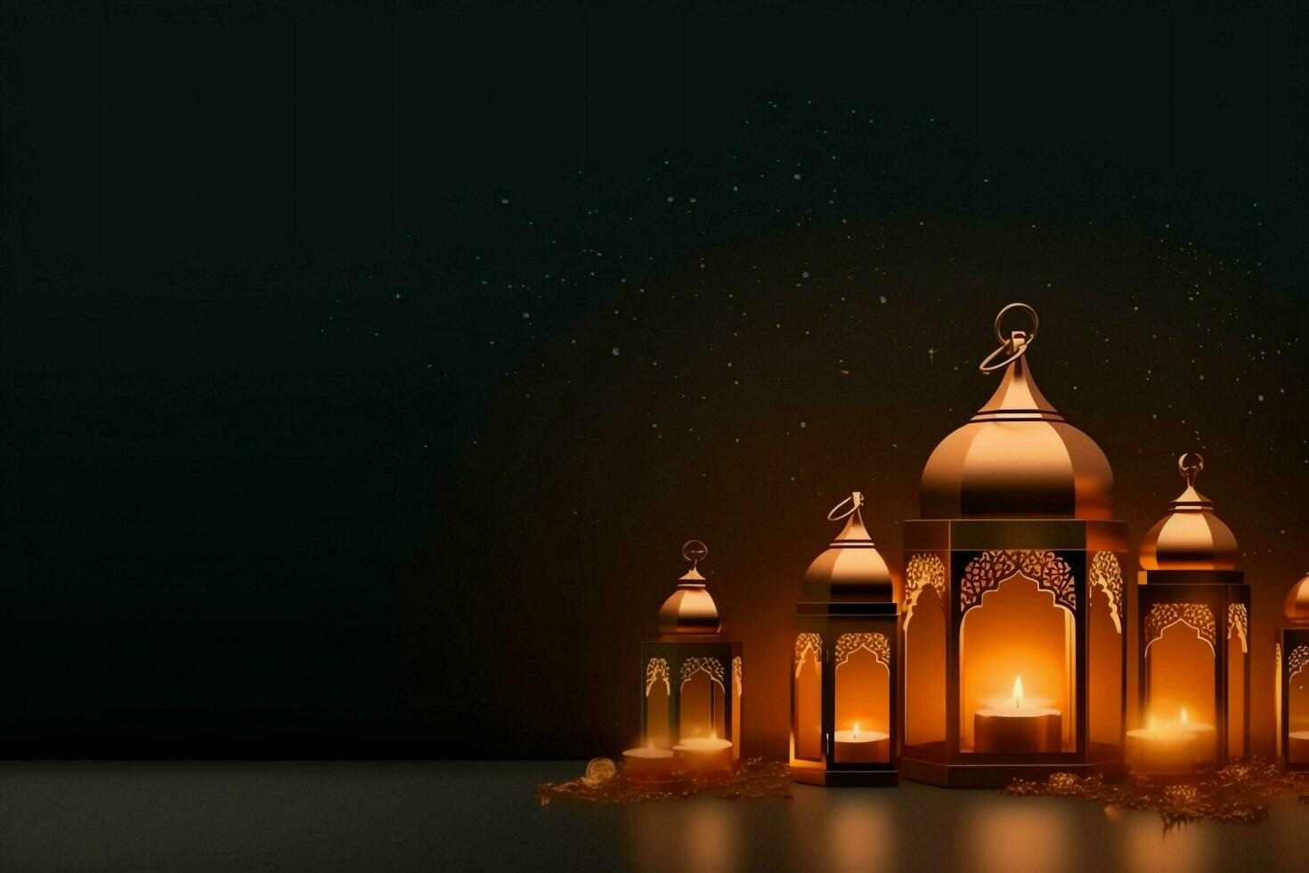 Eid mubarak and ramadan kareem greetings with islamic lantern and mosque. Eid al fitr background. Eid al fitr background of window concept by AI Generated photo