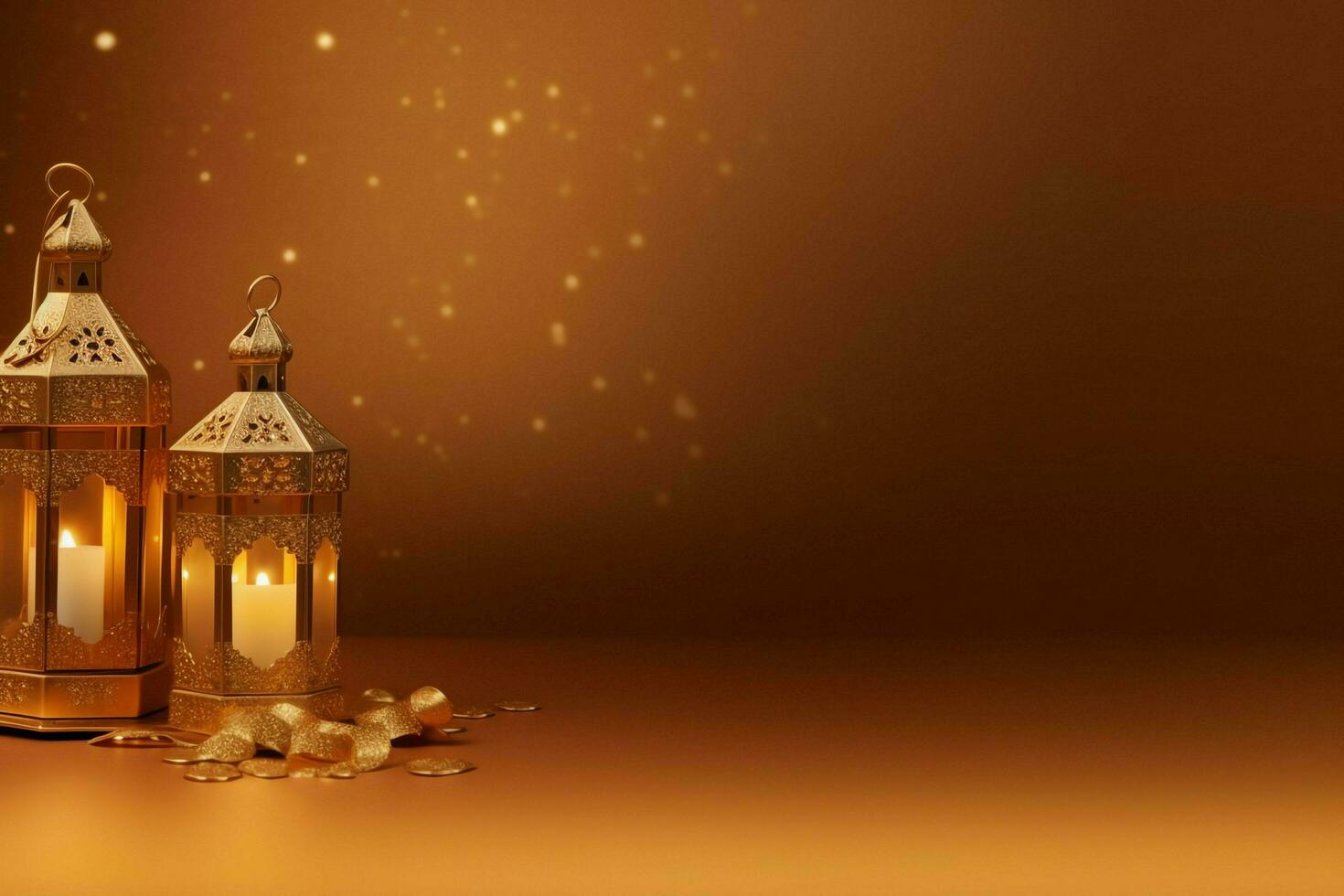 Eid mubarak and ramadan kareem greetings with islamic lantern and mosque. Eid al fitr background. Eid al fitr background of window concept by AI Generated photo