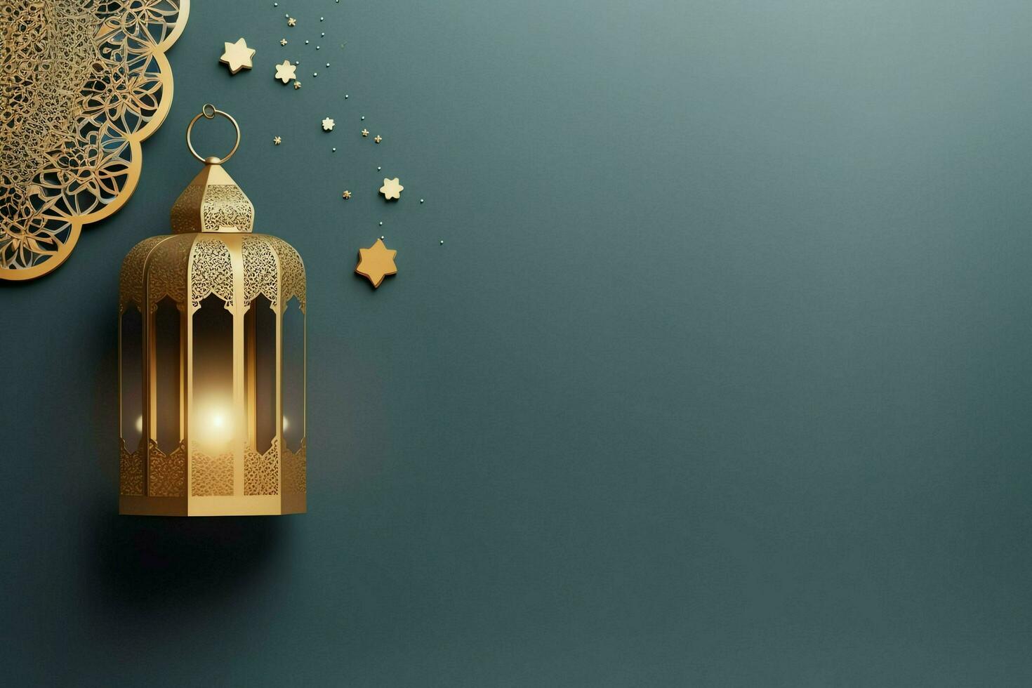 Eid mubarak and ramadan kareem greetings with islamic lantern and mosque. Eid al fitr background. Eid al fitr background of window concept by AI Generated photo