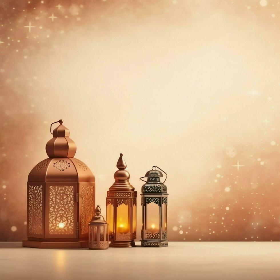 Eid mubarak and ramadan kareem greetings with islamic lantern and mosque. Eid al fitr background. Eid al fitr background of window concept by AI Generated photo