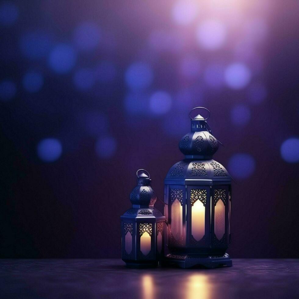 Eid mubarak and ramadan kareem greetings with islamic lantern and mosque. Eid al fitr background. Eid al fitr background of window concept by AI Generated photo