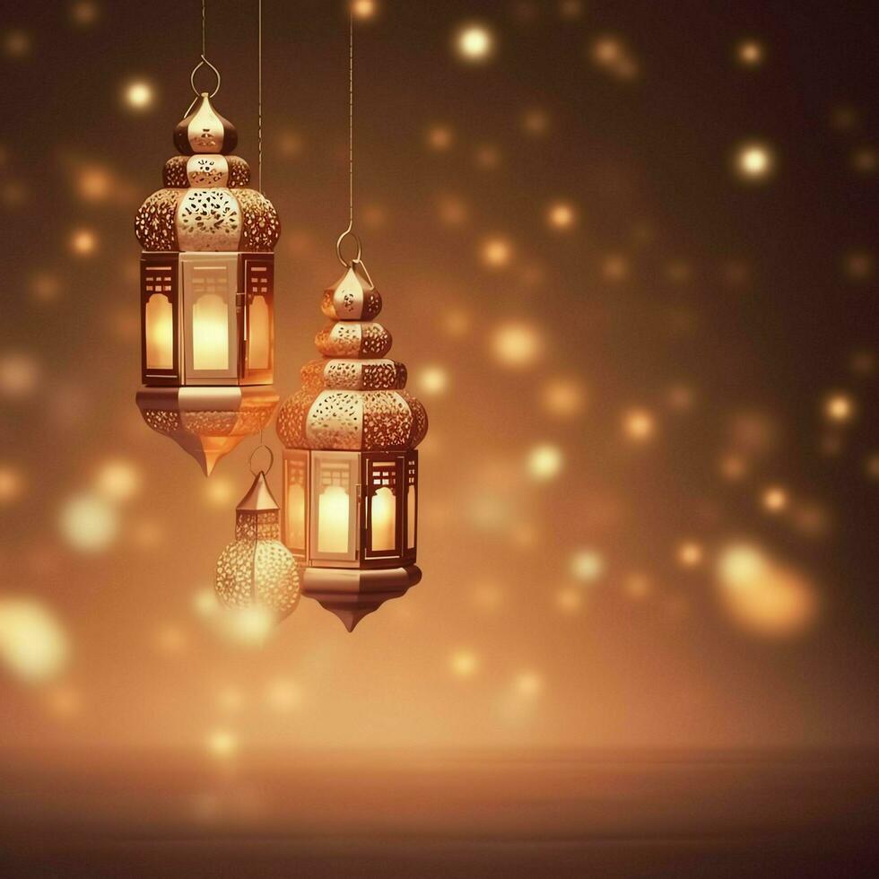 Eid mubarak and ramadan kareem greetings with islamic lantern and mosque. Eid al fitr background. Eid al fitr background of window concept by AI Generated photo