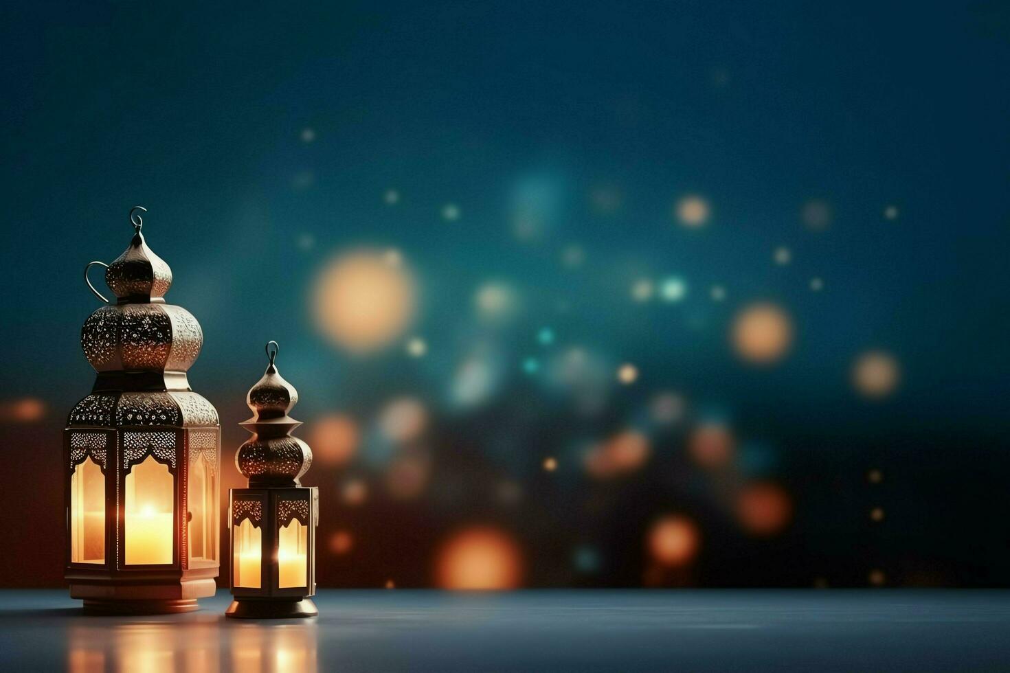 Eid mubarak and ramadan kareem greetings with islamic lantern and mosque. Eid al fitr background. Eid al fitr background of window concept by AI Generated photo