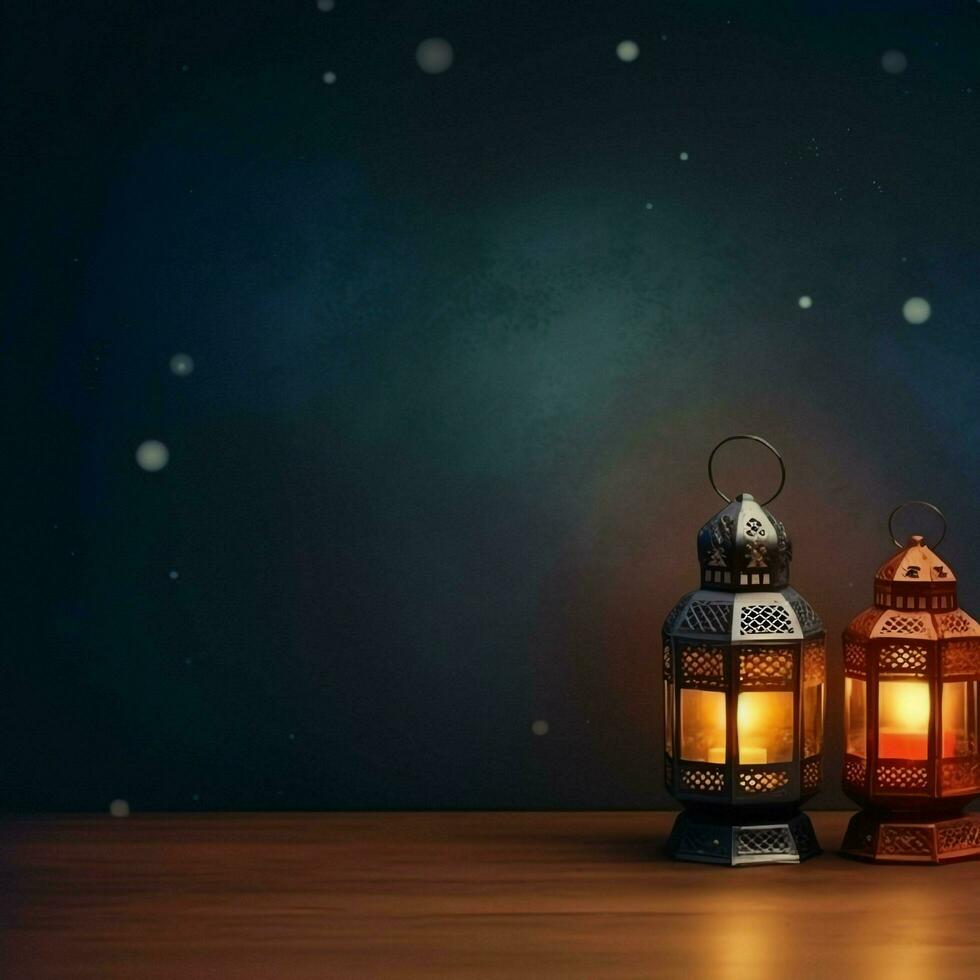 Eid mubarak and ramadan kareem greetings with islamic lantern and mosque. Eid al fitr background. Eid al fitr background of window concept by AI Generated photo