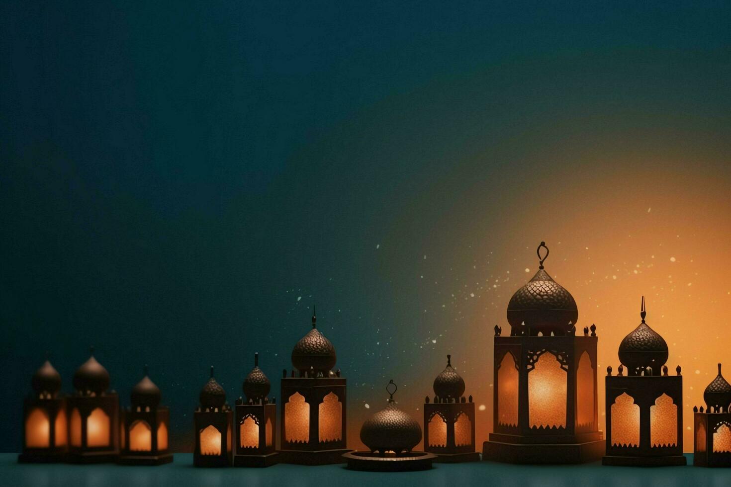 Eid mubarak and ramadan kareem greetings with islamic lantern and mosque. Eid al fitr background. Eid al fitr background of window concept by AI Generated photo