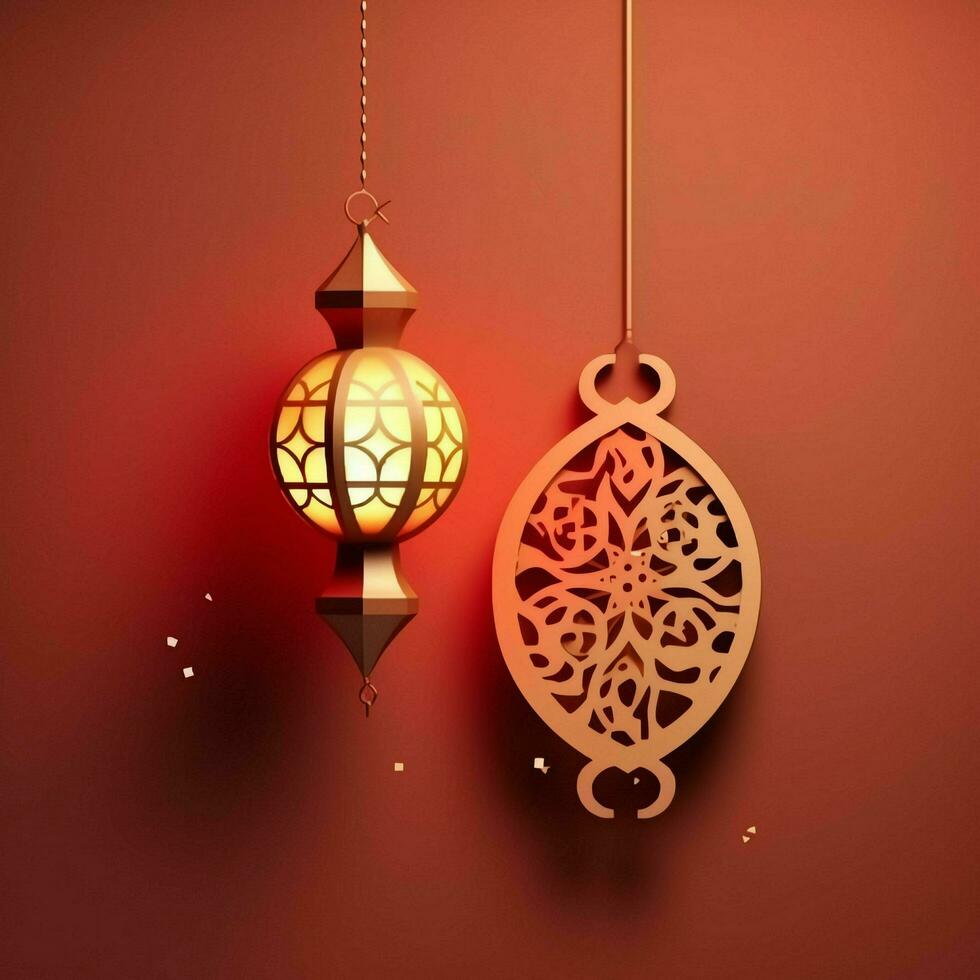 Eid mubarak and ramadan kareem greetings with islamic lantern and mosque. Eid al fitr background. Eid al fitr background of window concept by AI Generated photo