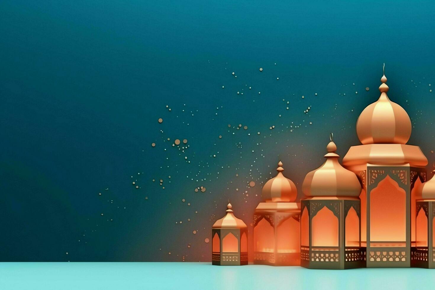 Eid mubarak and ramadan kareem greetings with islamic lantern and mosque. Eid al fitr background. Eid al fitr background of window concept by AI Generated photo