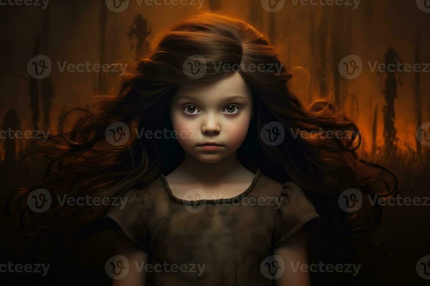 AI generated Enchanting Portrait of a Young Girl with Long Hair photo