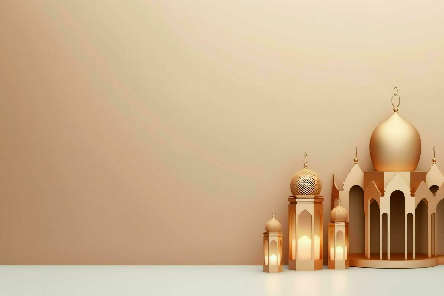 Eid mubarak and ramadan kareem greetings with islamic lantern and mosque. Eid al fitr background. Eid al fitr background of window concept by AI Generated photo