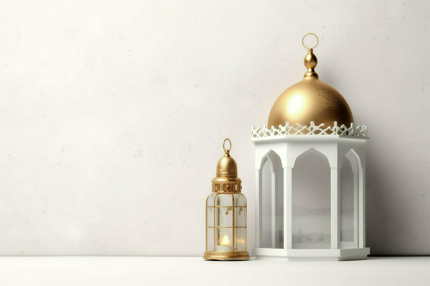 Eid mubarak and ramadan kareem greetings with islamic lantern and mosque. Eid al fitr background. Eid al fitr background of window concept by AI Generated photo