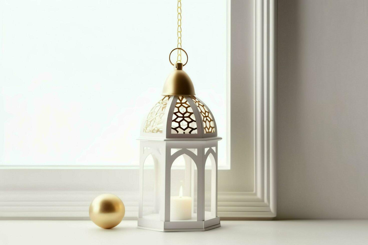 Eid mubarak and ramadan kareem greetings with islamic lantern and mosque. Eid al fitr background. Eid al fitr background of window concept by AI Generated photo