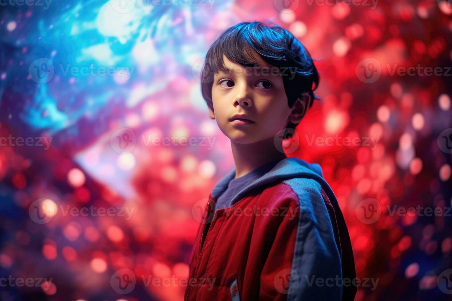 AI generated The Little Boy Observing the Colorful Universe photo
