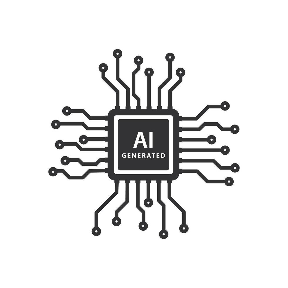 Creative logo of artificial intelligence combined with processor chip isolated on white background vector