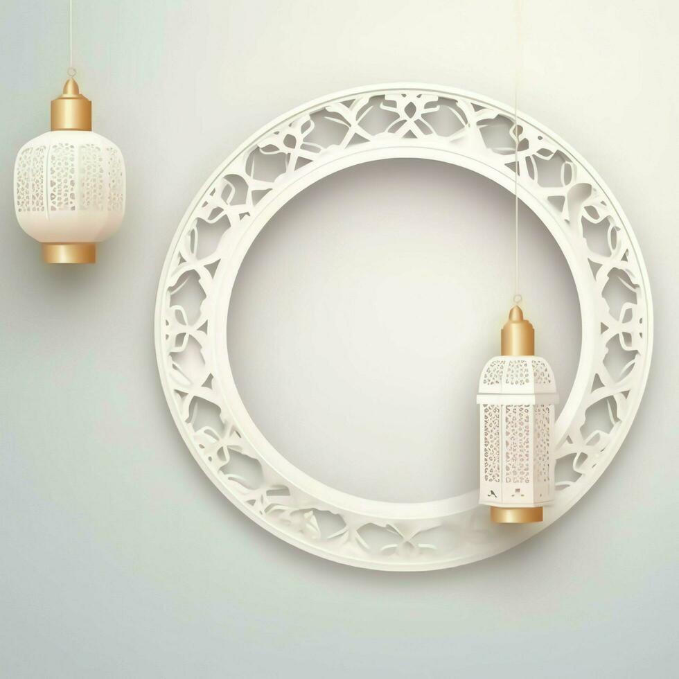 Eid mubarak and ramadan kareem greetings with islamic lantern and mosque. Eid al fitr background. Eid al fitr background of window concept by AI Generated photo