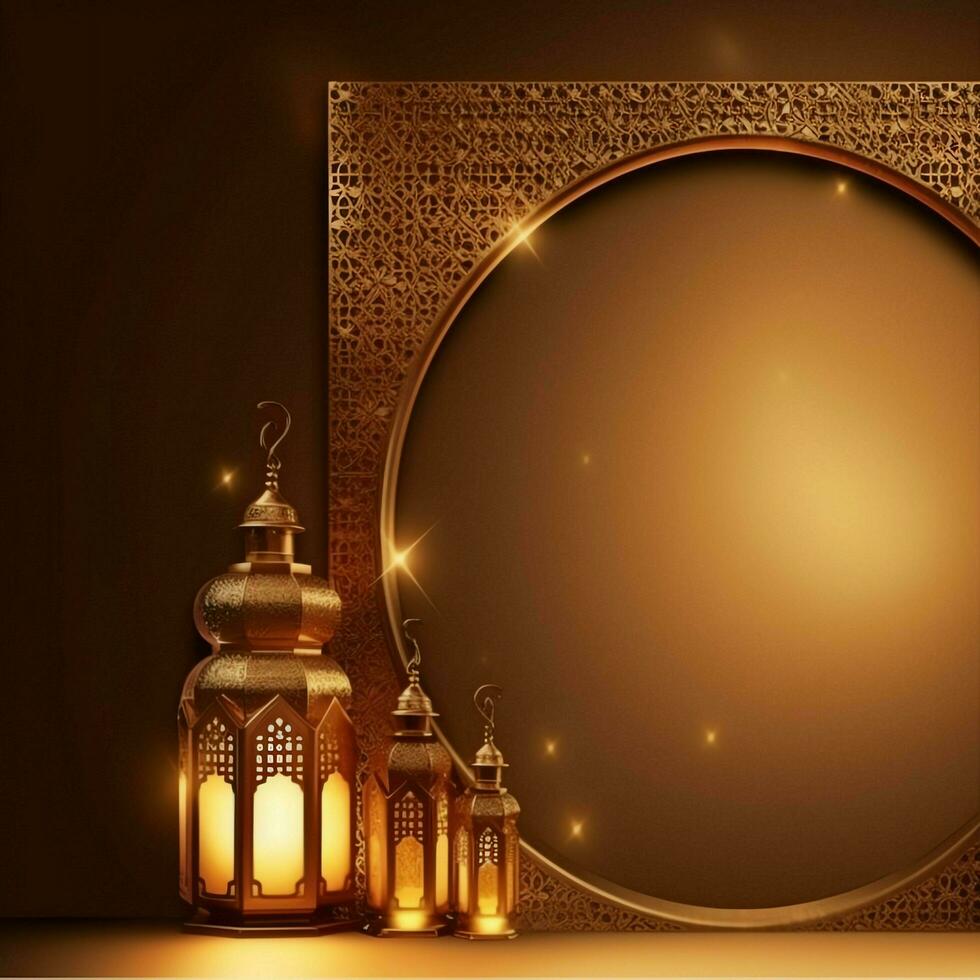 Eid mubarak and ramadan kareem greetings with islamic lantern and mosque. Eid al fitr background. Eid al fitr background of window concept by AI Generated photo