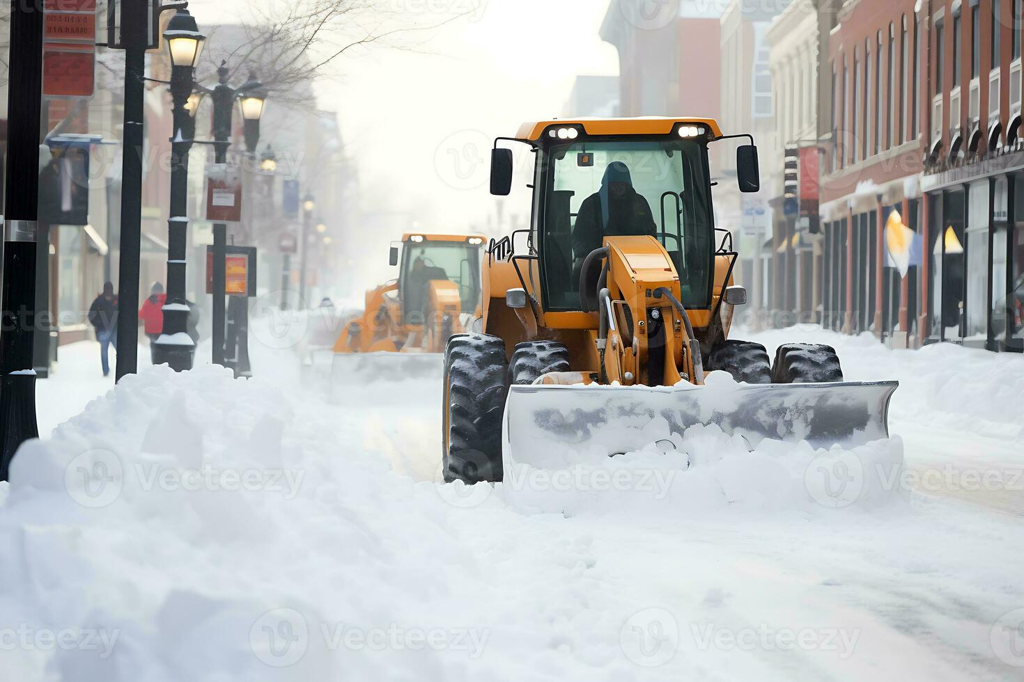 ai generado nieve eliminación equipo borra carreteras de nieve después un nieve tormenta foto