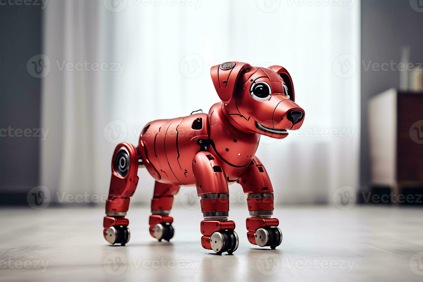 AI generated Fire robot dog made of red metal capable of checking the gas density in a room photo