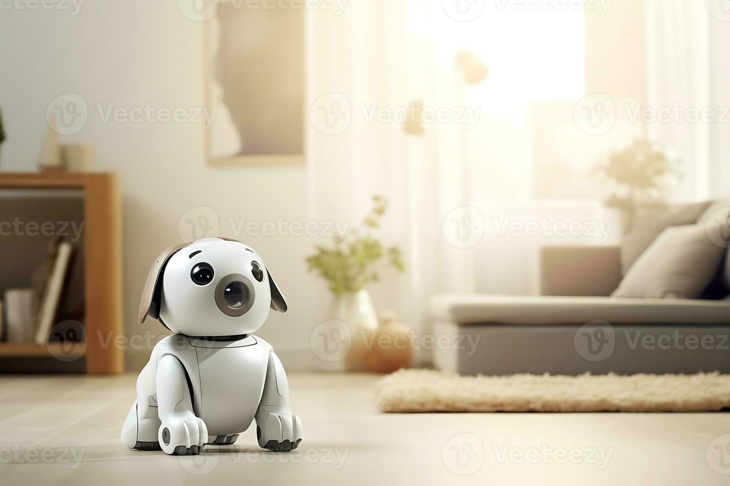 AI generated Small white robot dog in the living room interior 35608088 ...