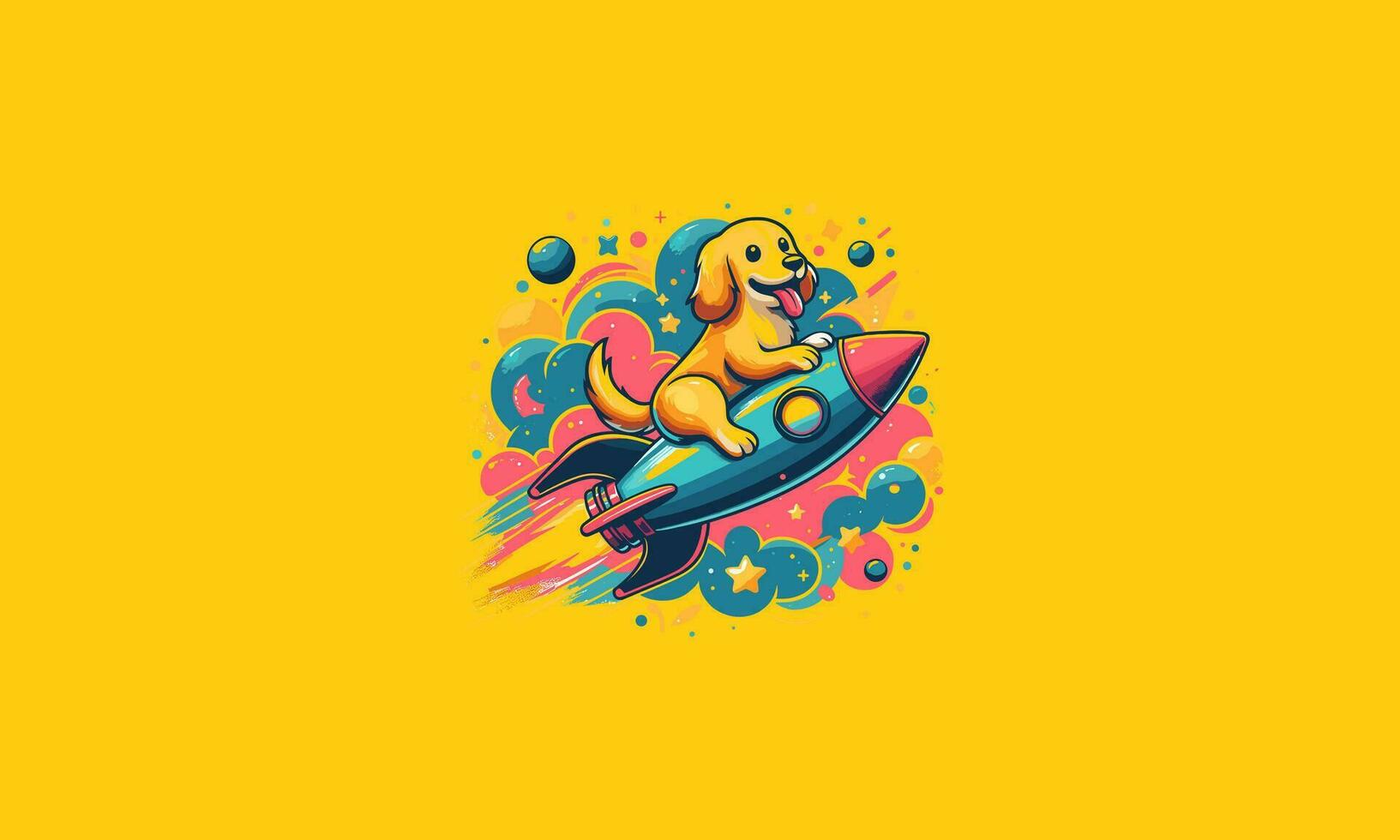 dog funny riding rocket vector illustration mascot design