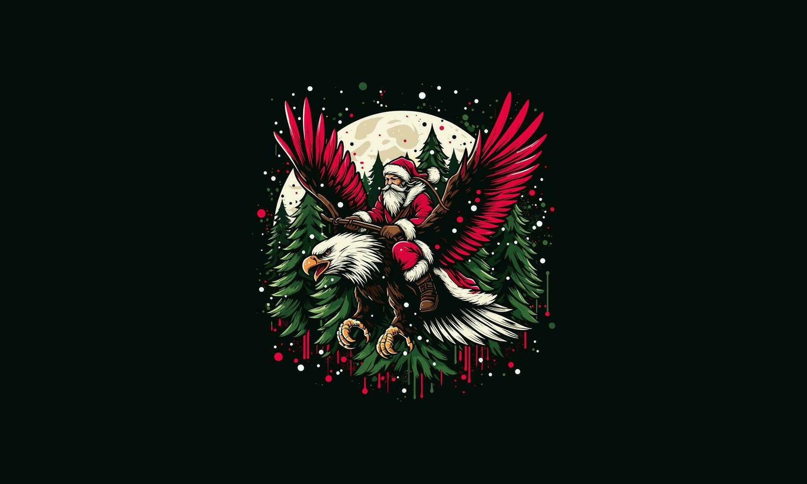 Papa Noel montando águila en bosque vector obra de arte diseño