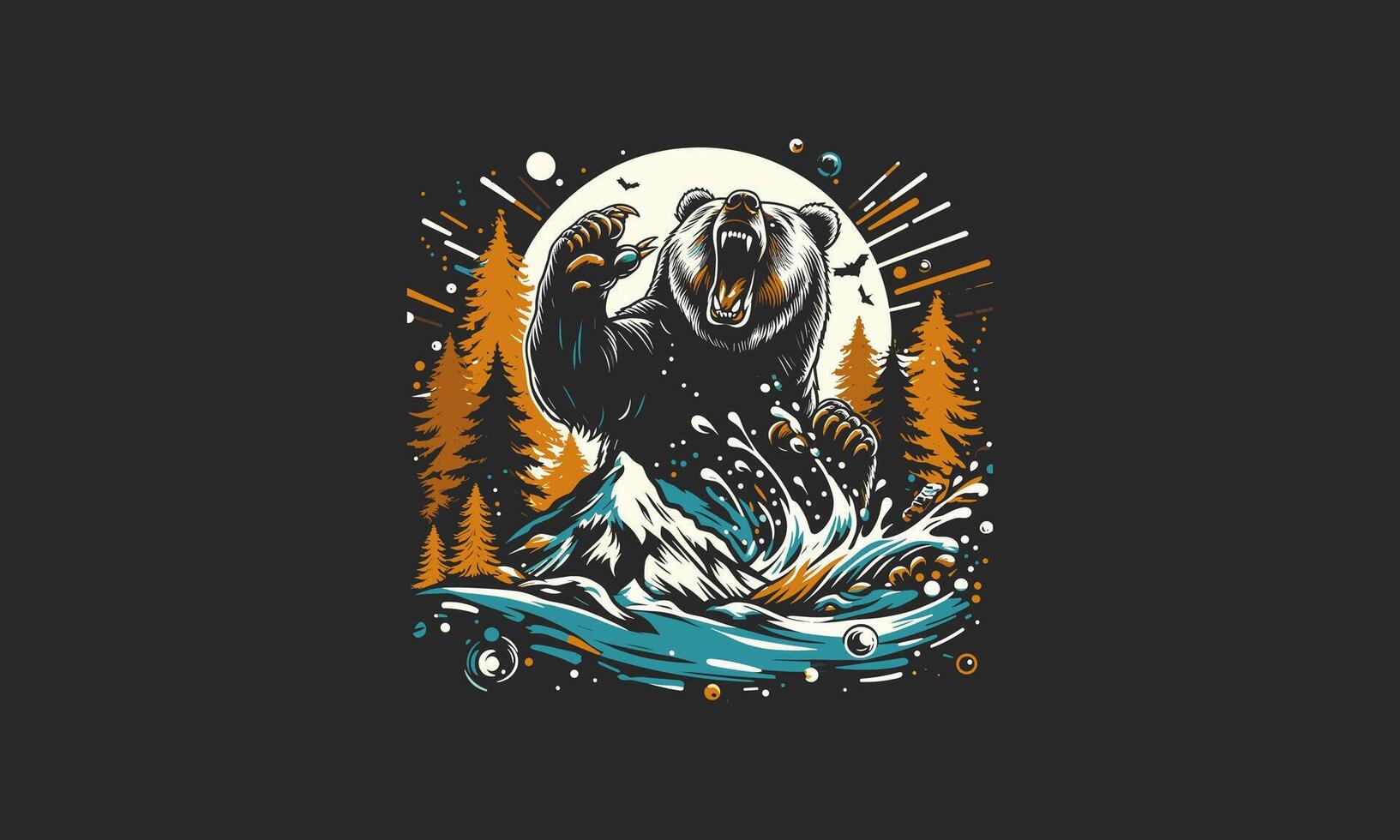 bear angry on forest vector artwork design
